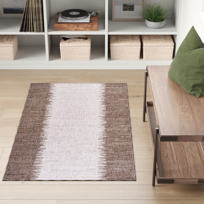 Tapis intérieur / extérieur brun / beige Jerail Modern Strie, Rectangle 5 pi 3 po x 7 pi 7 po