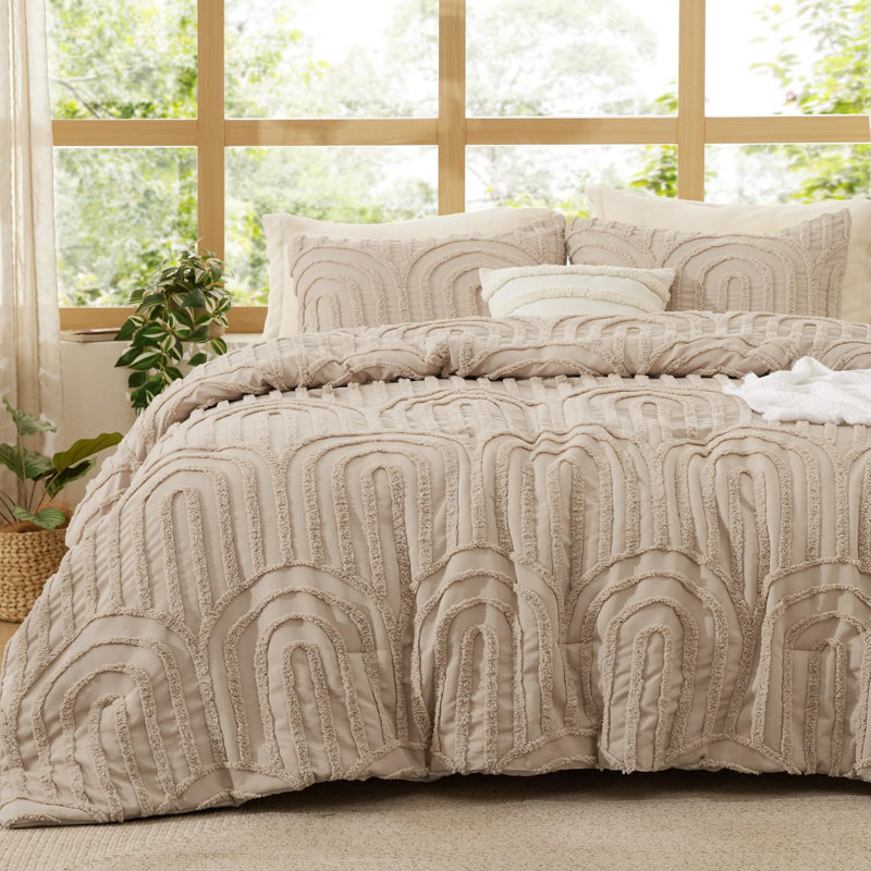 Ensembles de literie en jacquard Boho, Édredon double + 2 taies décoratives standards, Kaki