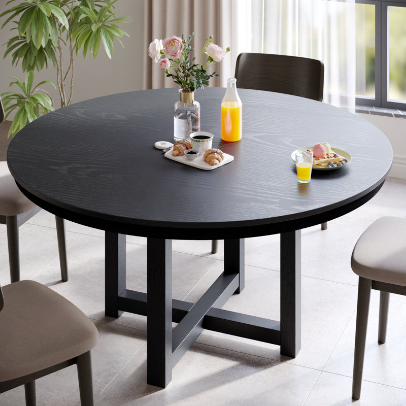 30"H Roud Wood Dining Table Pedestal Kitchen Table with Cross Legs, 30"H x 52"L x 52"W