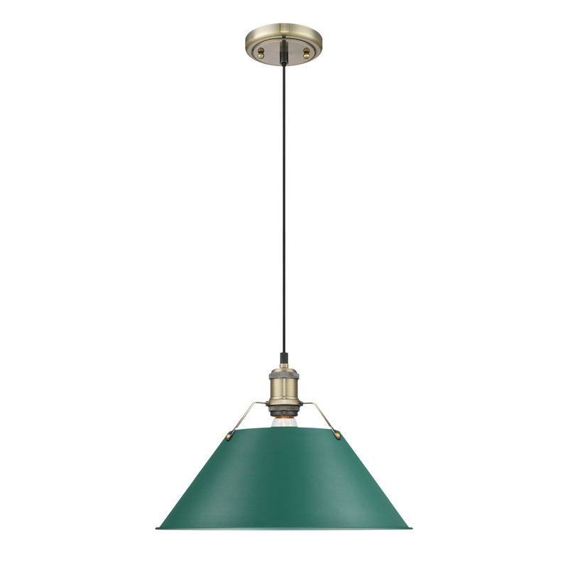 Akifumi Small Pendant with Pine Green, Aged Brass, 131.5" H x 14" W x 14" D