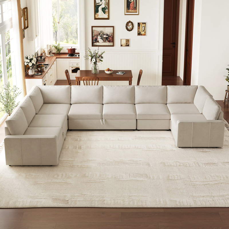 Canapé modulaire en U Seybert, H 36 po x l 110,2 po x P 83,4 po, Velours beige