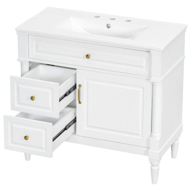 Alma 36" Bathroom Vanity With Sink, Freestanding Bathroom Cabinet With Basin, White