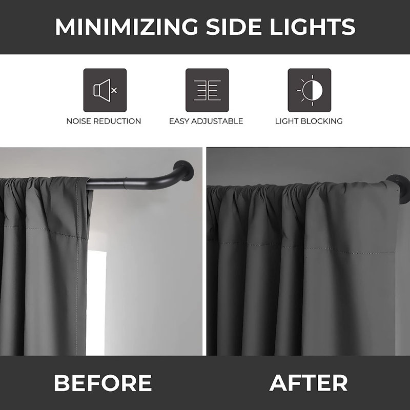 Adjustable 3cm Single Curtain Pole, Matte Black, 70cm - 120cm