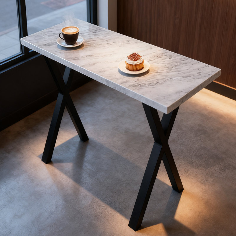 Mattias 120CM Rectangular Bar Table Black Metal Legs Dining Table, White