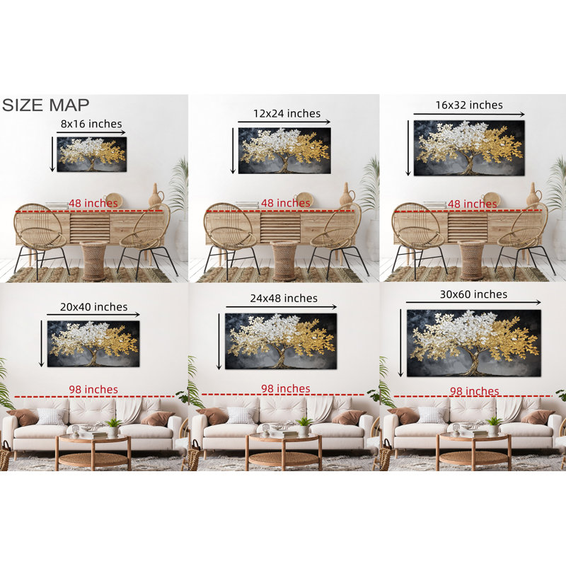 Grandes feuilles dorées, art mural Zen, H 30 po x l 60 po