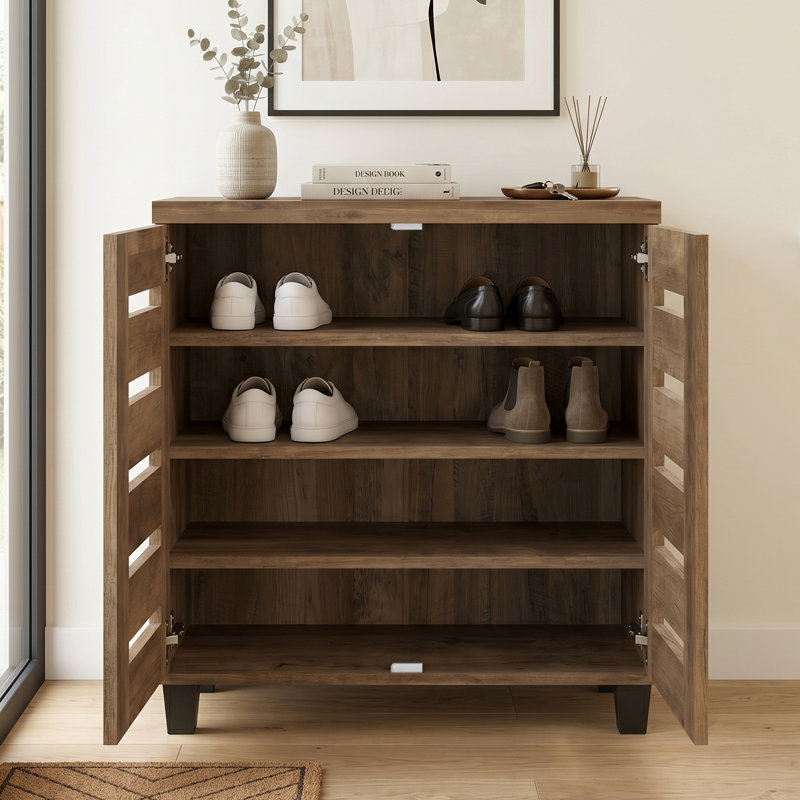 Lismore 12 Pair Shoe Storage Cabinet, Knotty Oak