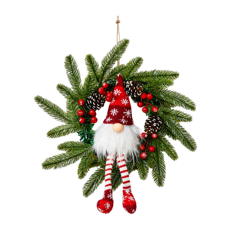 Couronne de pin artificielle de 25 cm, non éclairée, pour la décoration intérieure et extérieure de votre porte d'entrée.