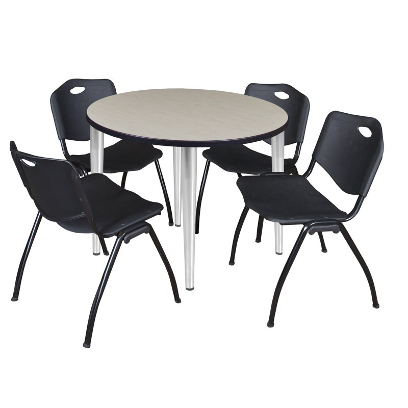 Dessus de table, base et 4 chaises empilables Kahlo, Érable / chrome / noir