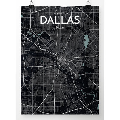 « dallas city map », reproduction d’impression sur affiche en minuit