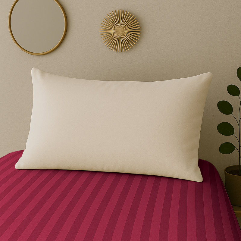 40cm Deep Pocket Microfiber Stripe Fitted Sheet, Burgundy, Double (4'6)