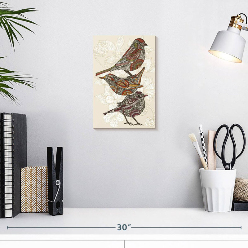 Trois petits oiseaux en ronce, H 12 po x l 8 po
