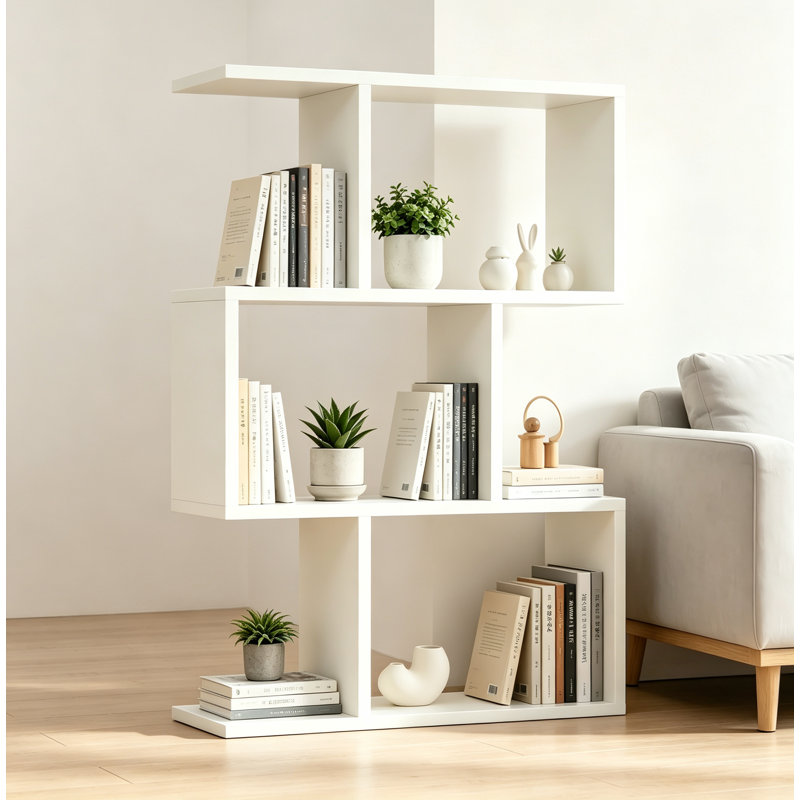 Three layer simple household white bookshelf