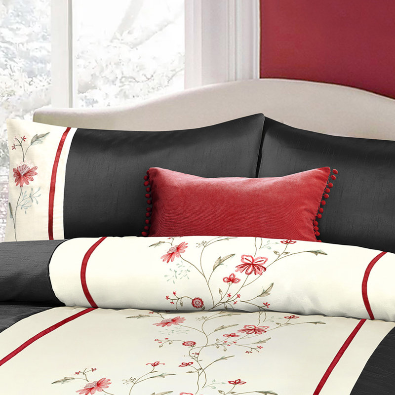Anahla Floral Bedding with Pillowcases Included, Double Duvet Color + 2 Pillowcases, Black/Cream