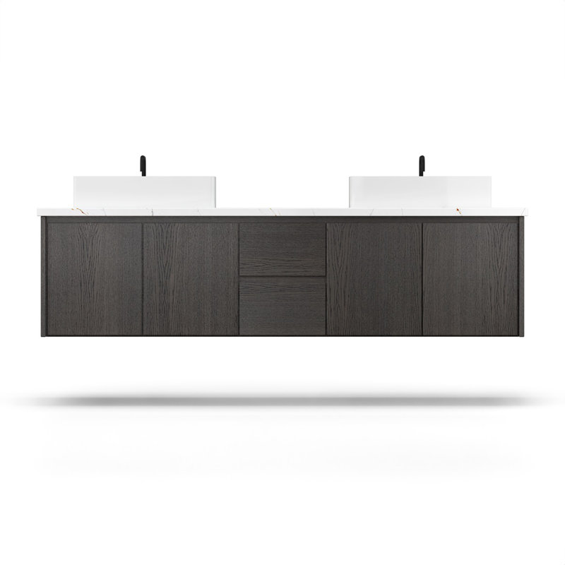 Meuble-lavabo flottant double Gilded, 72", Gris délavé