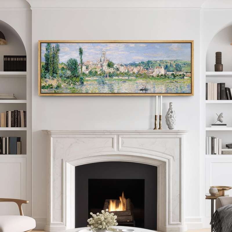 «Rustic Countryside Riverside Townscape Historic European Village», reproduction d'art sur toile, H 20 po x l 60 po, Naturel