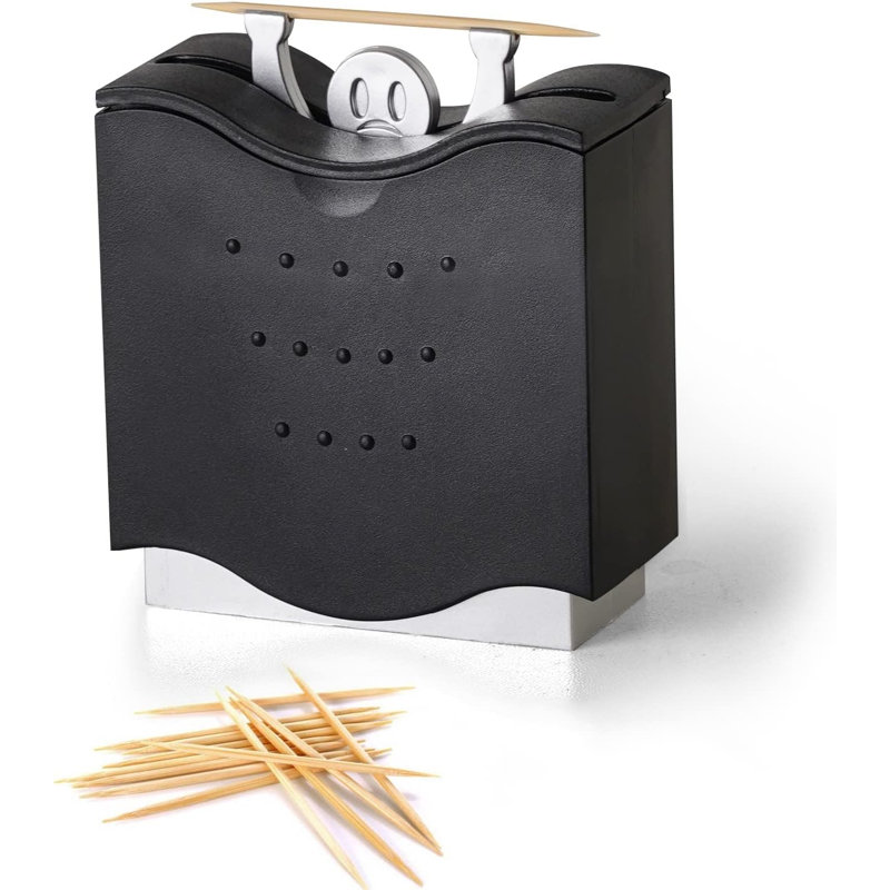 Distributeur de porte-cure-dents Fun | Mignon distributeur de cure-dents en plastique ABS, organisateur de table décoratif, noir