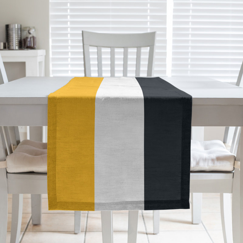 Pittsburgh Football Stripes Table Runner, 72" L x 16" W, Black/Off White, Cotton Blend