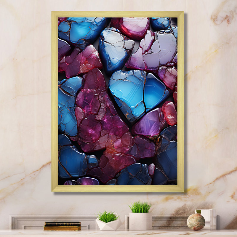 Volcan de marbre bleu et mauve sans soudure III - décoration murale abstraite, Cadre doré simple, H 20 po x l 12 po x P 1 po