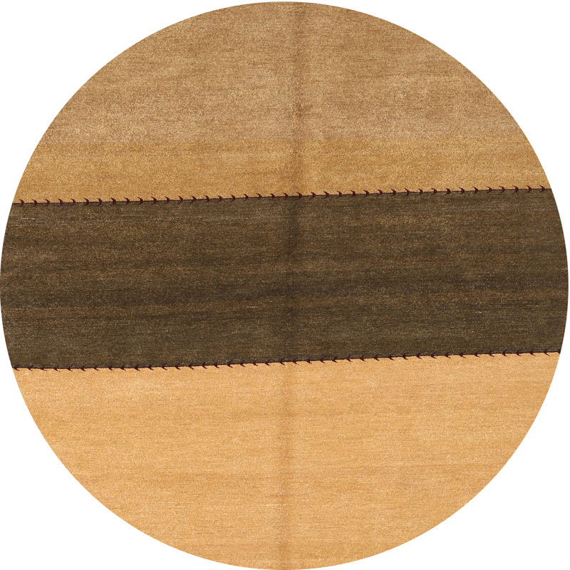 Tapis contemporain noir / beige, Rond 7 pi x 7 pi
