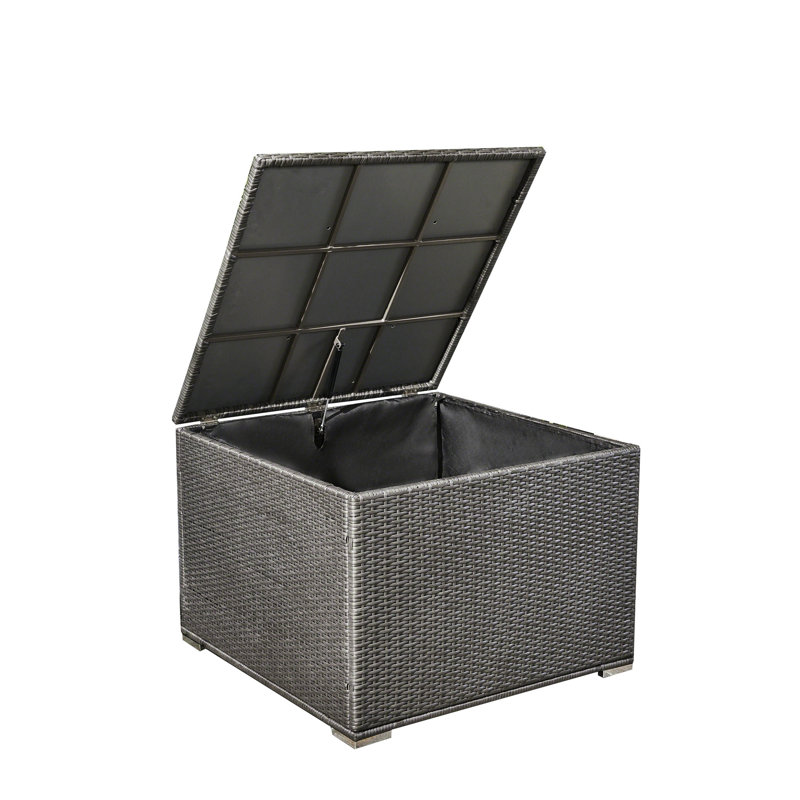 Boîte de rangement d'extérieur dans un cadre en fer gris et solide, 32,74 po P x P 24,93 H, addition de patio avec support robuste, profondeur, hauteur, hauteur, plus