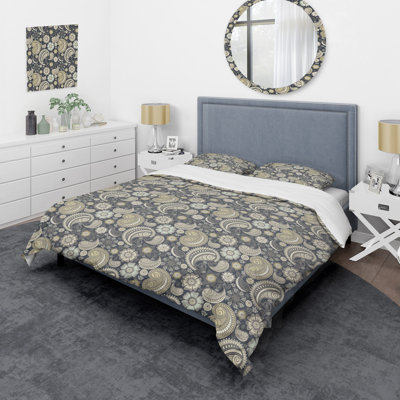 Cachemire gris floral - ensemble de housse de couette abstrait - microfibre de polyester