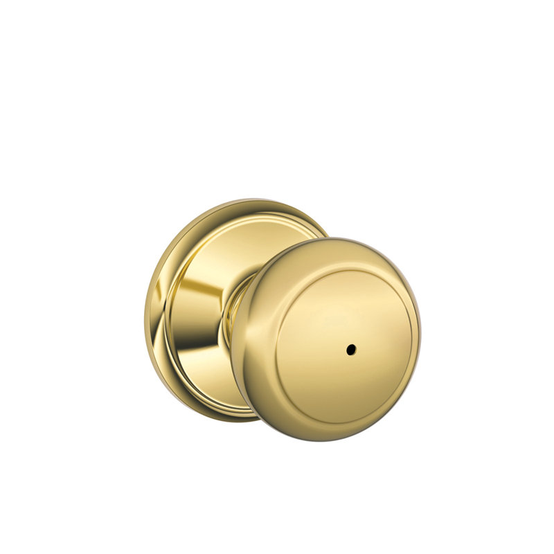 Andover Knob Bed and Bath Lock, Bright Brass