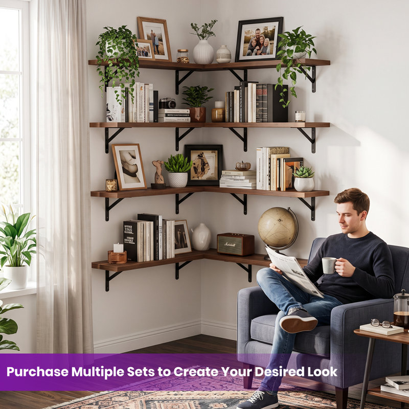 Kaboon 45inch Floating Shelves Set Of 2, 10X45, Dark Walnut, 45'' W X 10'' D, Dark Walnut