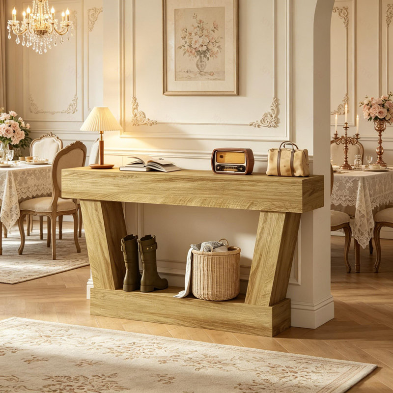 Console rétro vintage, table d'entrée longue avec tablette de rangement pour le couloir et le salon, Oak