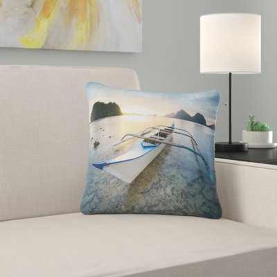 Boat Docked at Beautiful Sunset - Sea & Shore Printed Pillow