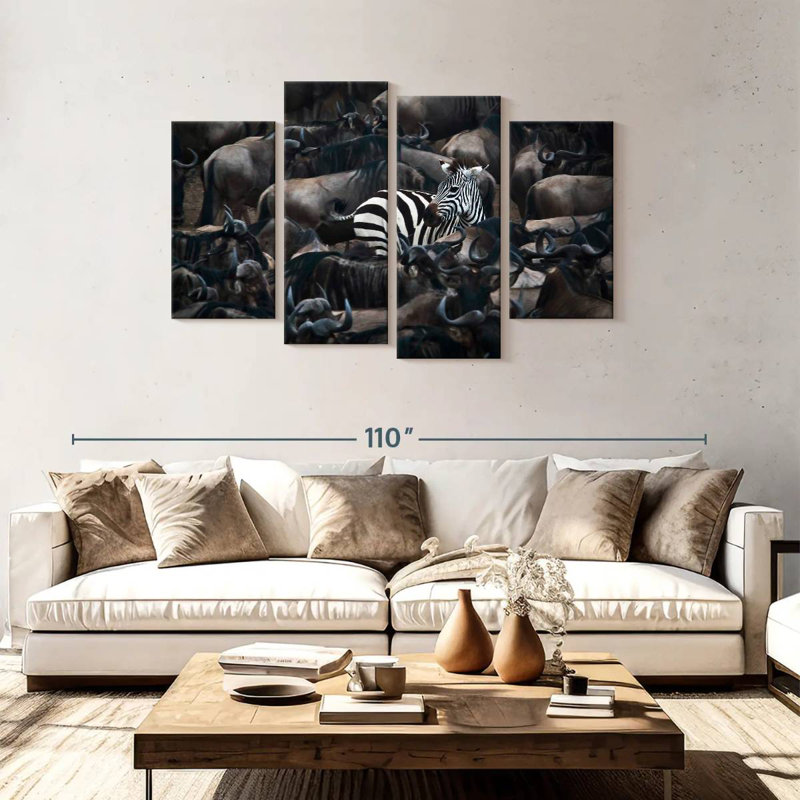Brampt Zebra Among Wildebeests, 48'' H x 75'' W