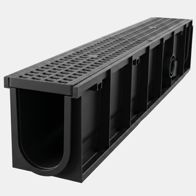 Trench Drain, 40.1 x 6.1 x 8.0 in, Linear Drainage Channels, HDPE Drain with Grates & End Caps, Durable Outdoor Drainage Solution for Driveways, Patios, Pools, Gardens, and Yards, Black