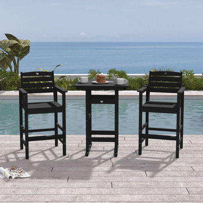 3-Piece Bar Height Patio Table and Chairs Set HDPE Wood Grain Outdoor Bar Table and Chairs with Heart Cutout Design( 3-Piece) by Red Barrel Studio