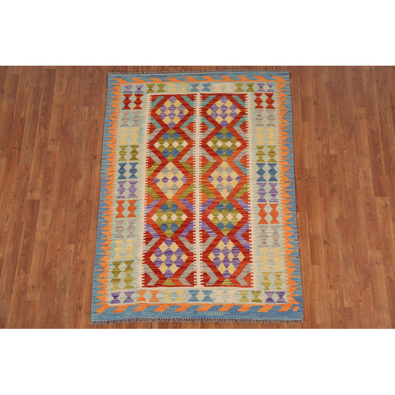 Geometric Kilim Reversible Wool Rug 4x6