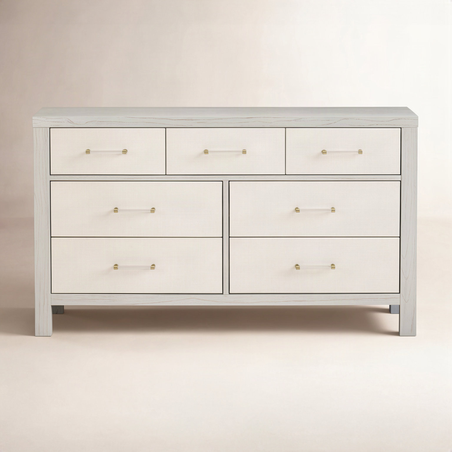 Eloise 7-Drawer Dresser, White Driftwood/Performance Pearl Eco-Weave
