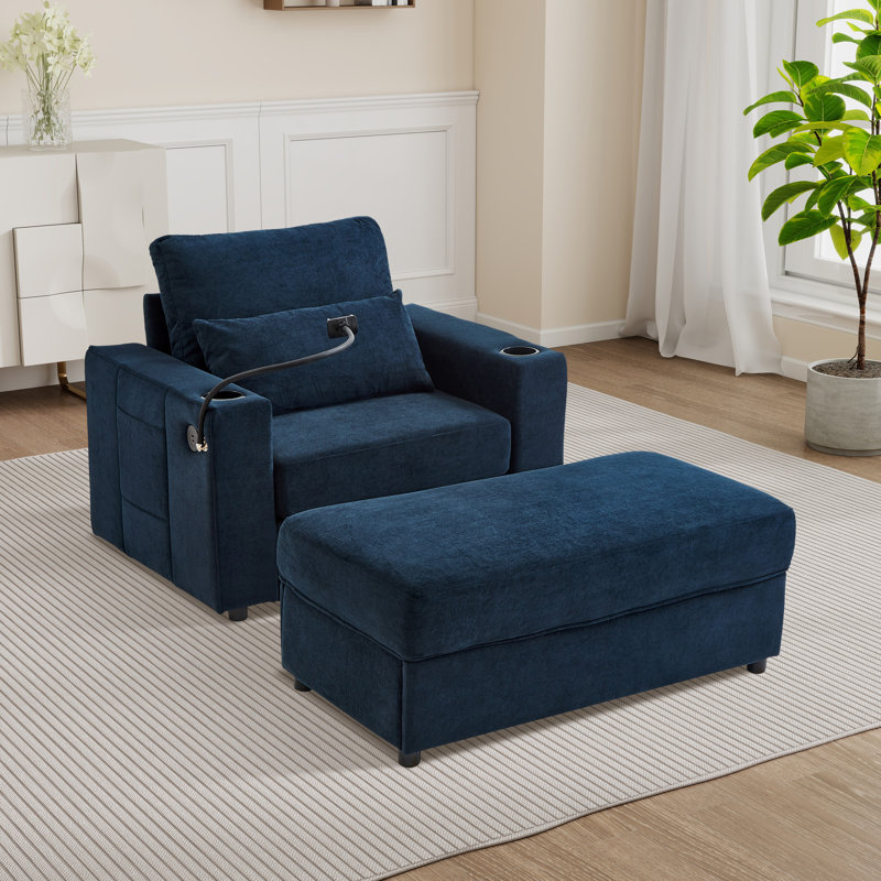 Chaise longue rembourrée 51,4 po, Bleu