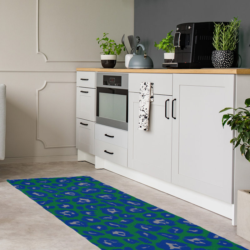 Imprimé animalier vert/bleu/gris Tapis décoratif, Tapis de couloir 2 pi 6 po x 8 pi