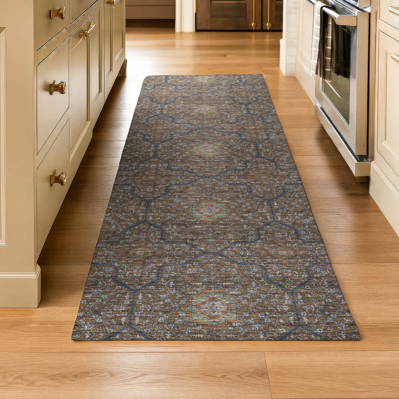 Premium Machine Washable Mayfield AMF2409 Oriental Rug, 2'3" x 7'6" Runner, Chocolate