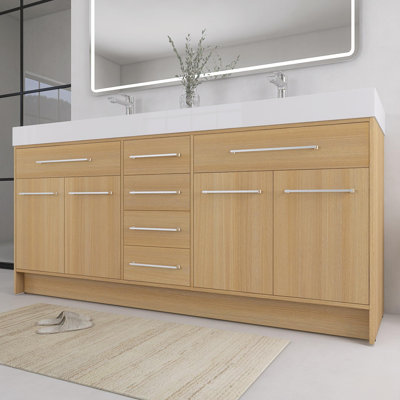 Meuble-lavabo autoportant de 72 pouces avec double lavabo en résine, 4 portes à fermeture douce et 6 tiroirs à fermeture douce