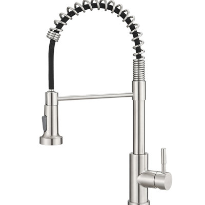 360 Rotatable Kitchen Sink Faucet With Pull Down , Brushed Nickel, Stainless Steel, Single Handle Tap Contemporary