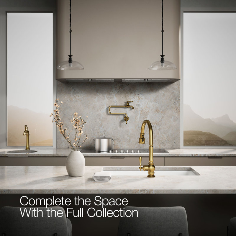 Artifacts® Pull Down Single Handle Kitchen Faucet, Vibrant Brushed Moderne Brass