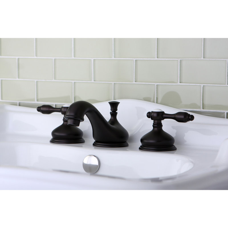 Robinet de salle de bain espacé à deux poignées à 3 poignées et fixation sur le comptoir avec bonde escamotable en laiton Kingston