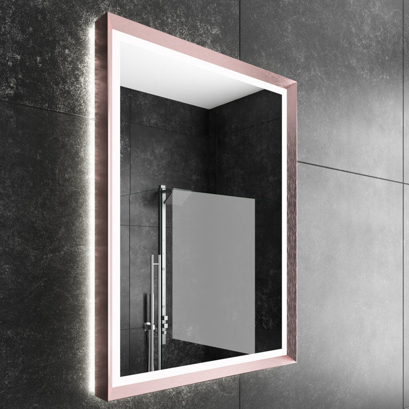 Opera Metal Flat Wall Mirror, 28" H x 48" W, Rose Gold, 3000K