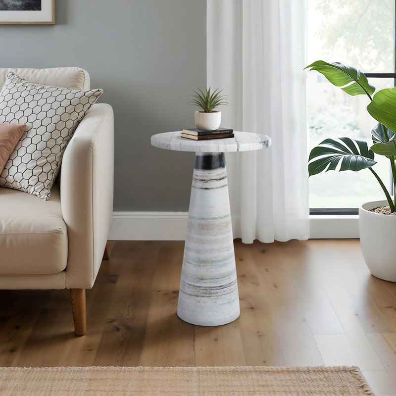 Marble Accent Table with Sleek Tapered Base in Modern Minimalist Design