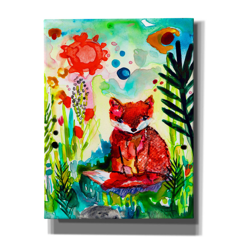 «Bébé renard dans le jardin» par Wyanne, H 16 po x l 12 po x P 0,75 po