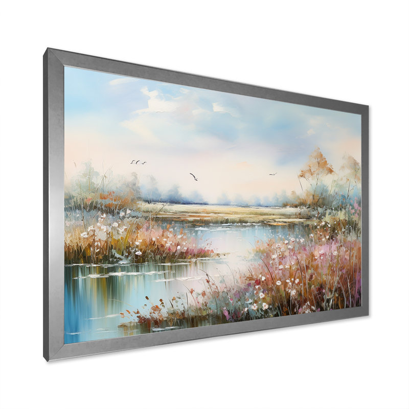 «Flower Meadow Charm» sur impression sur toile, Cadre simple argenté, H 16 po x l 32 po x P 1 po