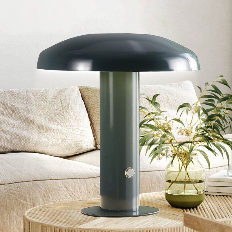 Writzer 11" Contemporary Bohemian Rechargeable/Cordless Dimmable Integrated LED Mushroom Table Lamp, Forest Green