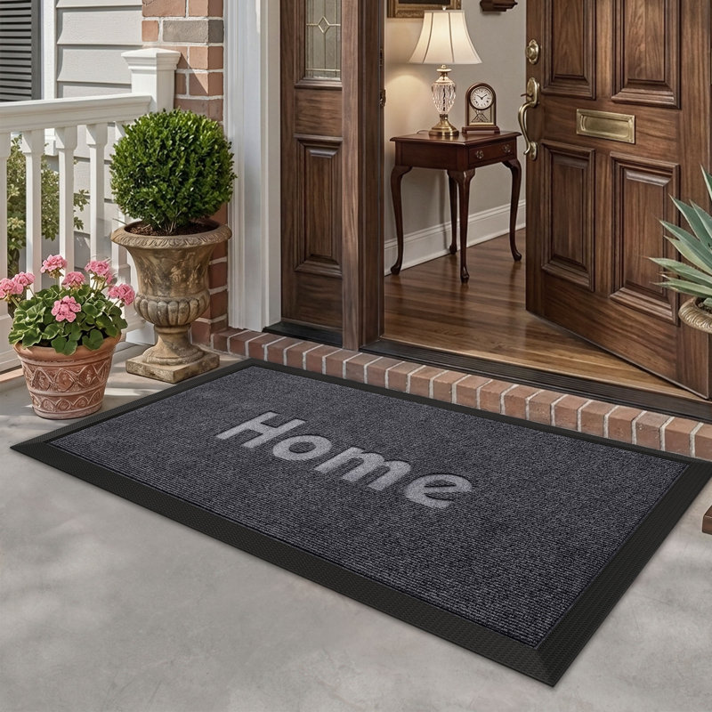 Tapis d'entrée, absorbant et résistant à la boue, pour intérieur et extérieur, résistant à la décoloration, envers en caoutchouc antidérapant, profil bas, facile à nettoyer, 61 x 122 cm, gris clair.