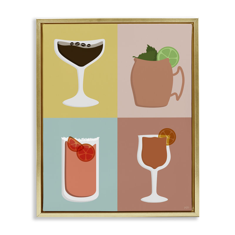 "Mixed Cocktail Drinks", art mural sur toile par Natalie Carpentieri, Cadre doré, H 21 po x l 17 po