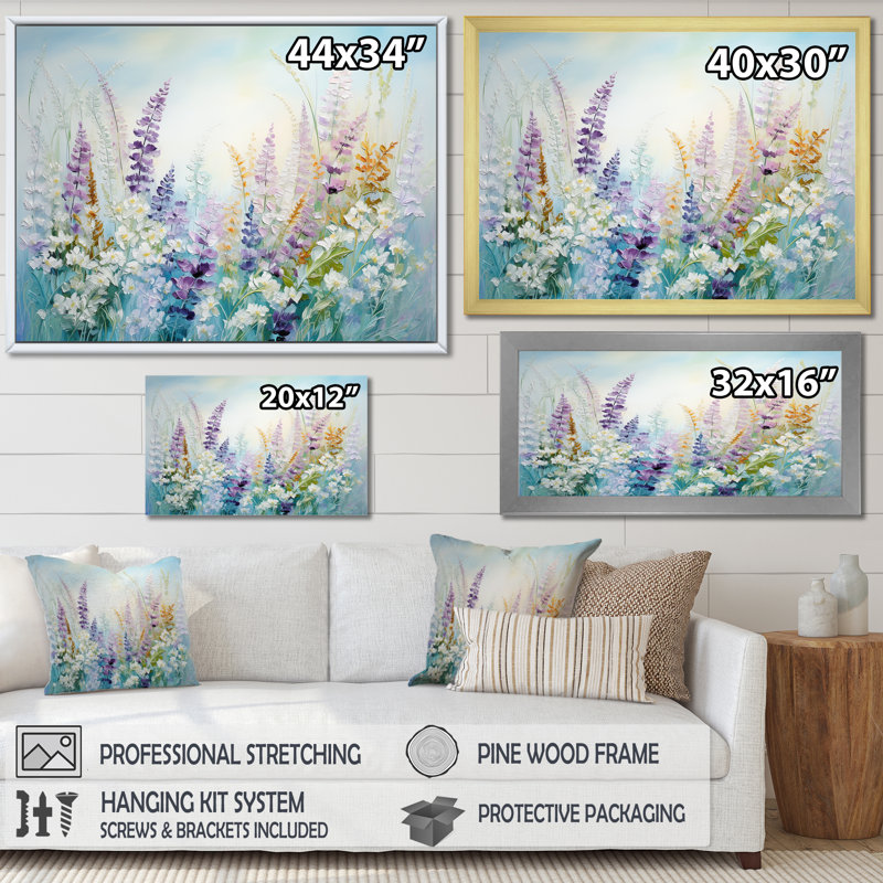 Fougères dans un champ de fleurs sauvages II, H 16 po x l 32 po, Toile tendue