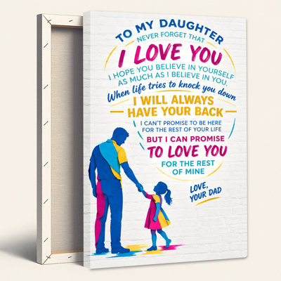 Blue and Pink Dad and Daughter Holding Hands Quote Canvas Wall Art